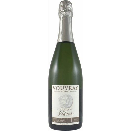 Stowe Public House & Bottle Shop Domaine de Vodanis Vouvray Brut NV sparkling wine bottle. Green glass bottle with a silver foil capsule and a cream label featuring a lion's head.