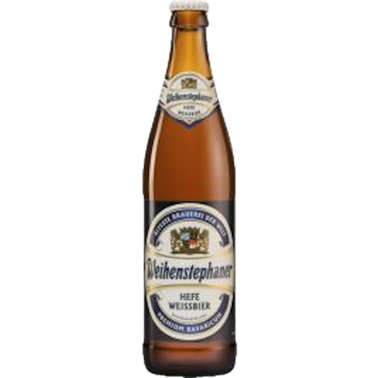Stowe Public House & Bottle Shop: Weihenstephaner Hefeweissbier bottle, golden-yellow wheat beer with banana and clove notes.