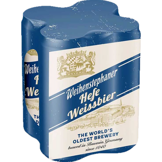 Stowe Public House & Bottle Shop: Weihenstephaner Hefeweissbier 4-pack cans, golden-yellow wheat beer with banana and clove notes.