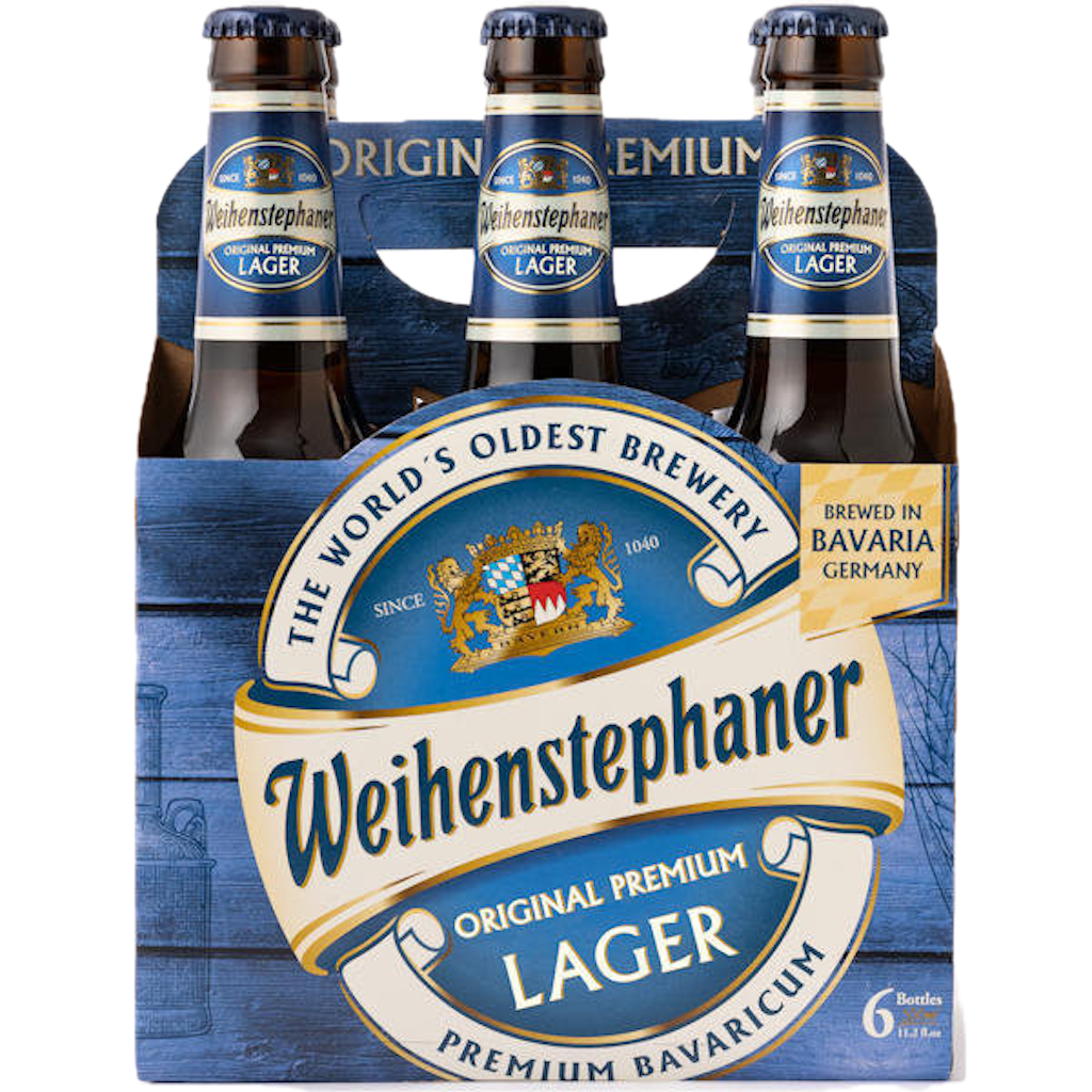Stowe Public House & Bottle Shop: Weihenstephaner Original Premium Lager 6-pack bottles. Yellow bright lager with fine white foam.