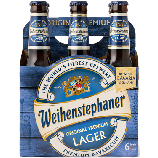 Stowe Public House & Bottle Shop: Weihenstephaner Original Premium Lager 6-pack bottles. Yellow bright lager with fine white foam.