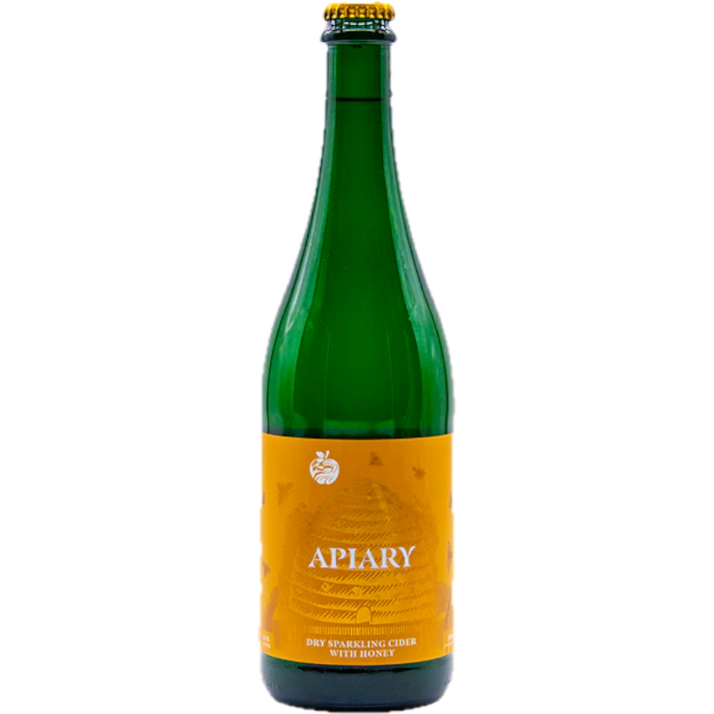 Stowe Public House Wildbranch Cider Apiary dry sparkling cider with honey in a green bottle.
