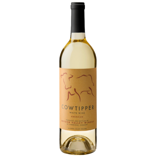 Stowe Public House & Bottle Shop Boyden Valley Cow Tipper American white wine bottle with a brown label featuring a cow outline.