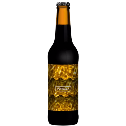 Stowe Public House & Bottle Shop Pohjala Truffle Stout imperial stout bottle with golden, wavy label design.