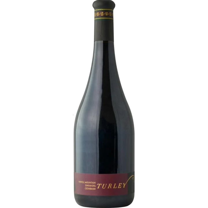 Stowe Public House & Bottle Shop Turley Zinfandel Cedarman wine bottle. Dark red wine with a maroon label.